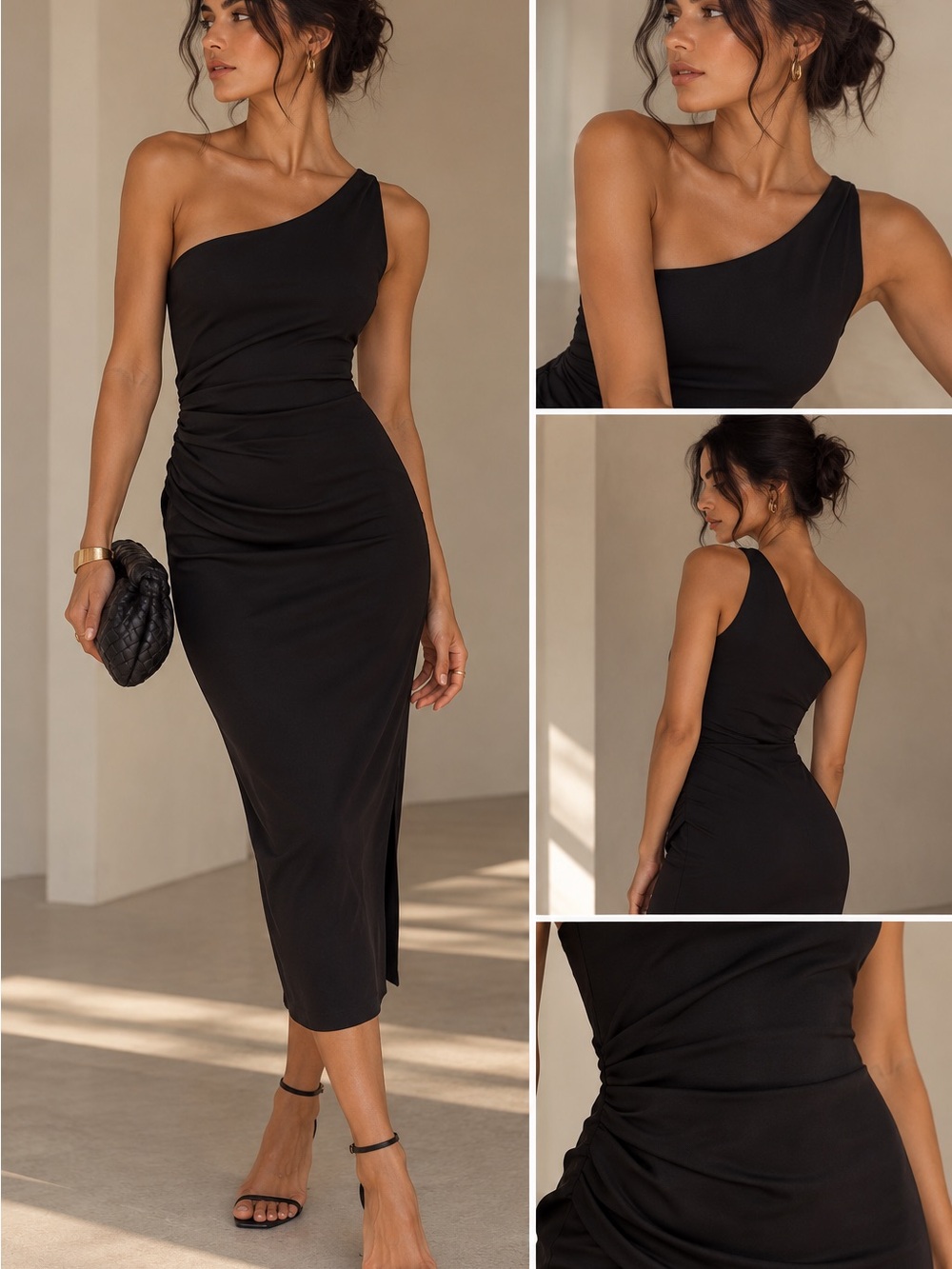 Windsor Black One-Shoulder Midi Dress